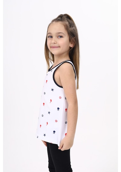 Toontoy Kız Çocuk Baskılı Bisiklet Yaka Basic Atlet Beyaz