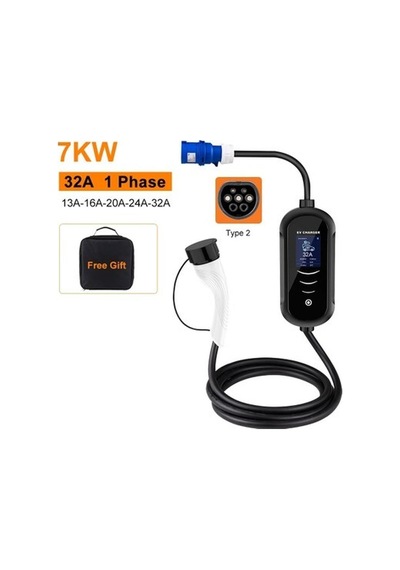Evse Taşınabilir Elektrikli Araç Şarj Cihazı, 7kw Evse Şarj Istasyonu, Tesla Model S/model X Için Taşınabilir Elektrikli Araç Şarjı Wallbox Type2 Kablo 32a 7kw Cee Tak Evse Type2 Şarj 5m Kablo