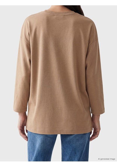 Lcw Everyday Kahverengi Çiçekli Oversize Soft Touch Kadın Tunik