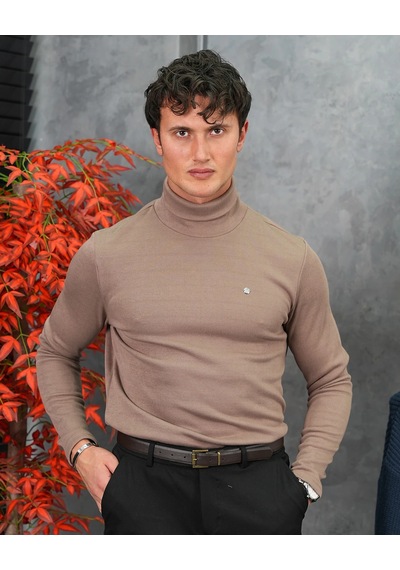 Modefendi Slim Fit İtalyan Kesim Tam Balıkçı Boğazlı Kazak Kahverengi