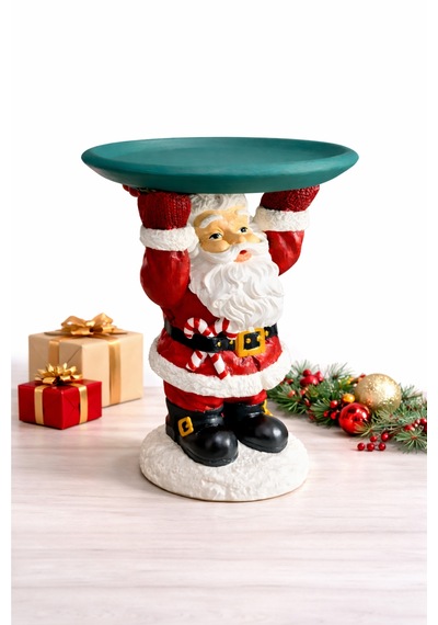 Noel Baba Biblo Dekoratif Tabaklı Sunumluk - Yılbaşı Sunum Tepsisi & Ev Dekorasyonu 22,5 Cm X 12,5 Cm