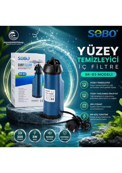 Sobo Yüzey Temizleyici İç Filtre - Yüzey Temizleyici - Yüzey Yağlanma Önleyici - 200 Lt/saat - Aktif Temizlik - 3w - Sk-03