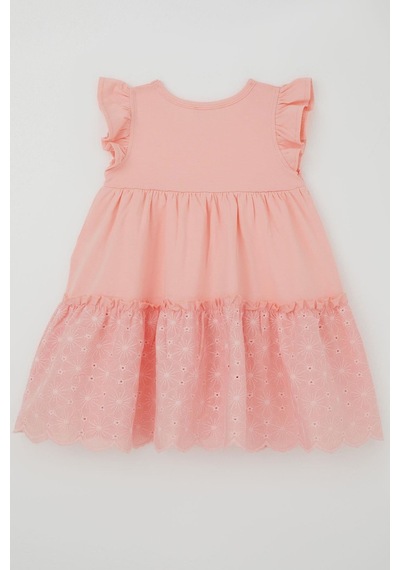 Breeze Kız Çocuk Elbise Çiçek Nakışlı Dantel Detaylı 3-8 Yaş, Somon