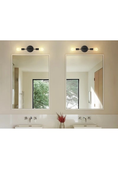 Riolight Modern1 Siyah1 2xe27 Duylu Metal Ayna Üstü Duvar Aplik N Siyah