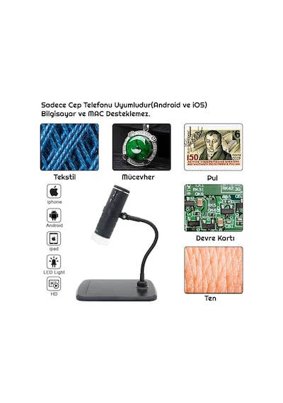 Triline 1000x Wifi Dijital Led Kablosuz Pilli Mikroskop 1080p