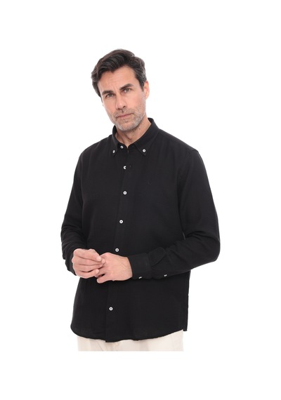 Slim Fit Uzun Kol Müslin Pamuk Rahat Nefes Alabilen Kumaştan Yaka Düğmeli Hediye Kutulu Erkek Gömlek Fs-004202 - Siyah-2863