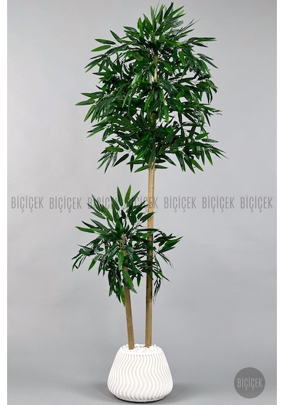 Yapay Bambu Ağacı 160cm Spiral Saksıda Leylek Model Beyaz
