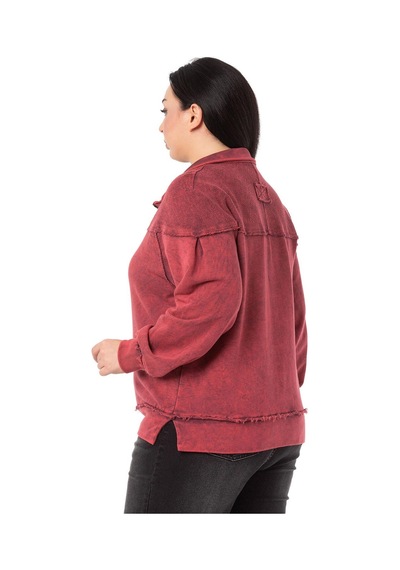 Büyük Beden Pis Dikişli Fermuarlı Yırtmaçlı Parça Boyalı Bordo Sweatshirt-bordo Bordo