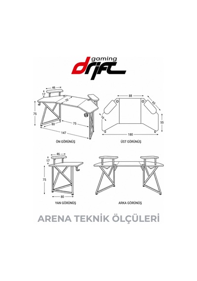Arena Kanatlı Oyuncu Ve Çalışma Masası Siyah