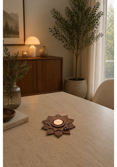 3 Katlı Ahşap Lotus Mumluk