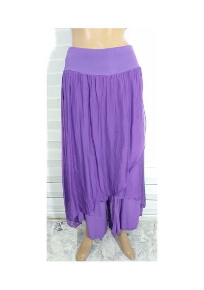 Bohem Stil Kadın Asimetrik Kapaklı Ipek Şalvar Pantolon-8775 Mor