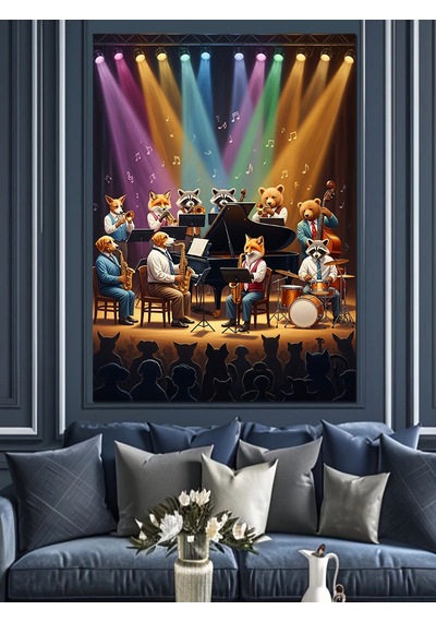 Ahşap Tablo Orkestra Çalan Hayvanlar Grubu Hayvan Tabloları