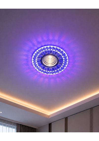 2 Adet Noas Yl65 1757 Flora Led Çerçeveli 4000k + Mavi Yuvarlak Kristal Cam Spot Beyaz