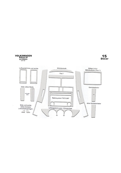 Volkswagen Polo Uyumlu Torpido Kaplama 2005-2009 15 Parça Alüminyum