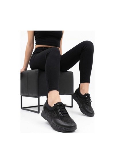 Nesilshoes Nesil Shoes Acr 15 Siyah Taşlı Strech Kadın Ayakkabı