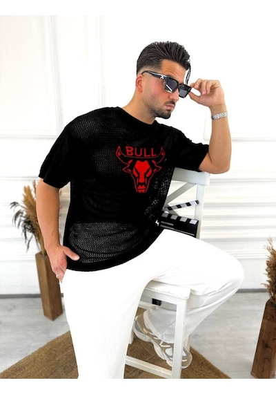 T-shirt Nefes Alabilen Terletmez Pamuklu Fileli Tişört Oversize Tshirt Bull Siyah