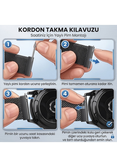 Caseonn Garmin Forerunner 170 Music Kordon Manyetik Metal Hasır Kayış Siyah