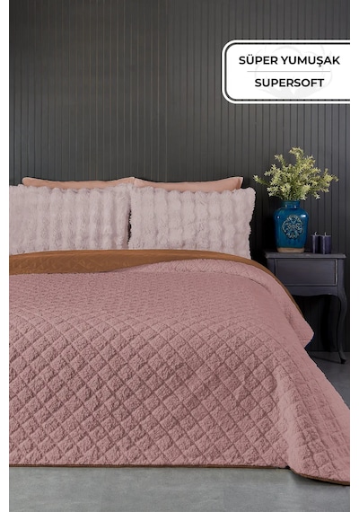 Premium Peluş Tek Kişilik Çok Amaçlı Yatak Örtüsü 160x220 Çift Taraflı Yumuşak Battaniye Pudra Somon
