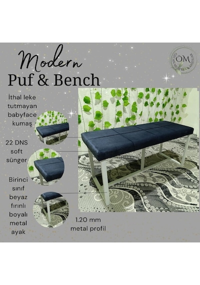 Özcan Metal Puf Bench Metal Ayaklı Bench Puf Bank Antre Mutfak Salon Yatak Odası Puf Bank 105 40 Lacivert