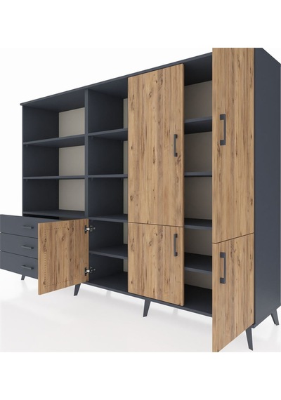 Hyperion Dolap 11 Raflı 3 Çekmeceli 5 Kapaklı 220x44x163 Antrasit Antrasit-çam/antrasit Hyperion Dolap 11 Raflı 3 Çekmeceli 5 Kapaklı 220x44x163 Antrasit Antrasit-çam/antrasit
