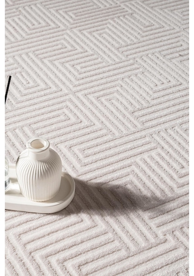 Clay Ct004a Beyaz Halı Modern Desenli Triko Akrilik Pamuk Tabanlı Kaymaz Salon Oturma Odası Halısı
