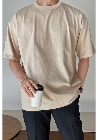 Genius Store Erkek Oversize Tişört Pamuk Kumaş Bisiklet Yaka Rahat Kalıp T-shirt Bej Genius Store Erkek Oversize Tişört Pamuk Kumaş Bisiklet Yaka Rahat Kalıp T-shirt Bej