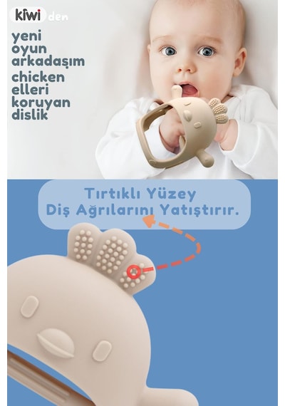 Kiwi Chicken Bebek Diş Kaşıyıcı Emzik Uçlu Eldiven Şeklinde Oyuncak Dişlik, Olive Renk Olive