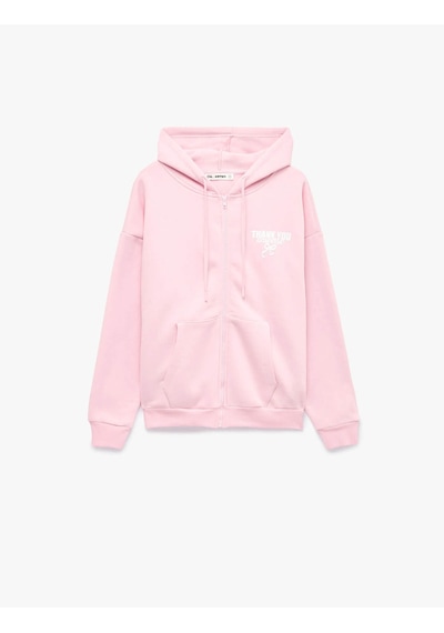 Koton Fiyonk Baskılı Fermuarlı Pembe Kadın Sweatshirt 7wal10103ık