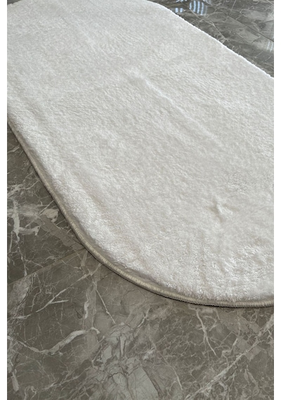 Tropikal Home Post Peluş Yumuşak Oval Halı Tüylü Halı Kaymaz Taban Konforlu Dekoratif Yıkanabilir Beyaz