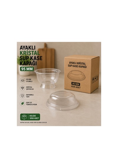 Ayaklı Kristal Sup Kase Kapağı 95 Mm 1000 Adet Şeffaf Plastik Kapak Şeffaf - 918397187 Şeffaf
