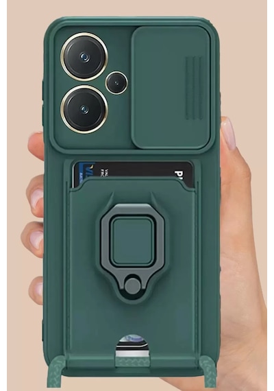 Newface Xiaomi Redmi Note 13 Pro Plus Kılıf Zuma Kartvizitli Yüzüklü Silikon - Yeşil