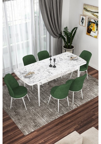 Canisa Concept Kor Serisi 70x114 Açılabilir Mutfak Masası Takımı Beyaz Mermer Desen Masa 6 Haki Yeşil Sandalye Beyaz Canisa Concept Kor Serisi 70x114 Açılabilir Mutfak Masası Takımı Beyaz Mermer Desen Masa 6 Haki Yeşil Sandalye Beyaz