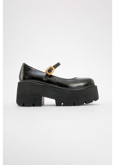 Luvishoes Luvi Shoes Linley Siyah Cilt Kadın Kalın Tabanlı Günlük Ayakkabı Siyah Cilt