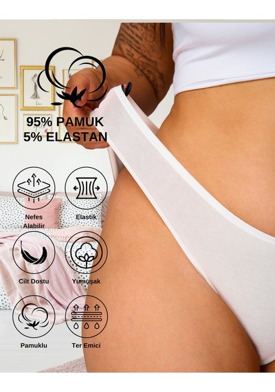 Alya Underwear Kadın Brazilian Külot 3 Adet Beyaz Karışık T01