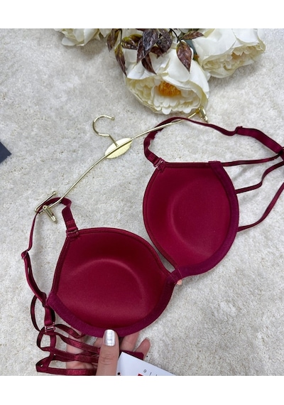 Le Jardin Valeria Biyeli Taşlı Mikro Push-up Arkası İp Detaylı Sü Bordo