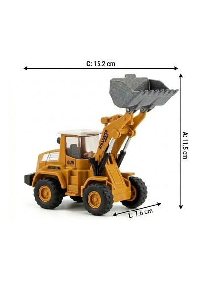 Diecast Oyuncak Kepçe Metal İnşaat Araçları Hareketli Oyuncak Model Kepçe Kutulu Buldozer Sarı