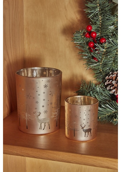 Karaca Home New Year Yılbaşı 24 Helena Gold Cam Mumluk 7x7,8 Cm 153.09.01.1720