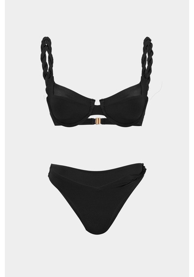 Açelyaokcu Premium Burgu Kenarlı Detaylı Frıgg Fit Kadın Bikini Altı Siyah