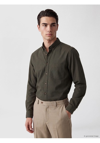 Lcwaıkıkı Classic Haki Regular Fit Armürlü Erkek Gömlek