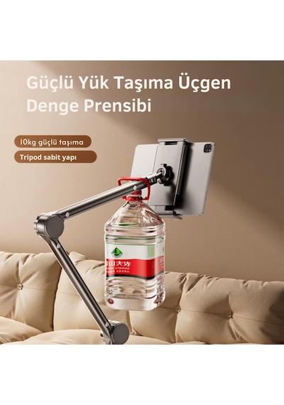 Coofbe Teleskopic Ayarlanabilir Klipsli Yatak Masa Kenarı İçin Tablet Standı Tablet Tutucu 360 Döner Başlık Siyah
