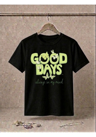 Good Days Kelebek Baskılı Kompakt T-shirt Siyah