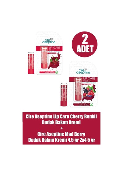 Cire Aseptine Lip Care Cherry Renkli Dudak Bakım Kremi 4,5 Gr+cire Aseptine Mad Berry Dudak Bakım Kremi 4,5 Gr