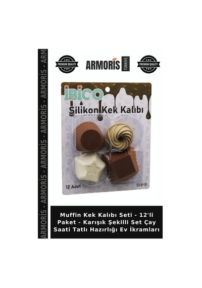 Muffin Kek Kalıbı Seti - 12'li Paket - Karışık Şekilli Set Çay Saati Tatlı Hazırlığı Ev İkramları Çok Renkli
