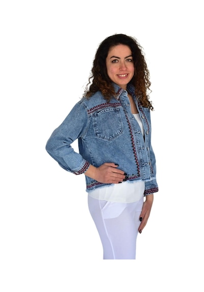 Kadın Nakışlı Kot Gömlek Bgl-st04245 Mavı