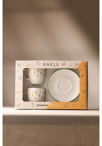 Rakle Botanical Seramik 2'li Kahve Fincan Takımı 110 Cc Renkli