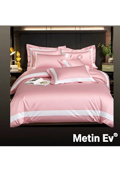 %100 Pamuk Saten 6 Parça Tek Kişilik Premium Nevresim Takımı Pembe