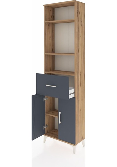 Arges Dolap 4 Raflı Tek Çekmeceli 2 Kapaklı 60x30x221 Çam-ant... Çam