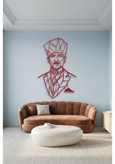 Atatürk Çizgi Metal Duvar Tablosu - Duvar Sanatı - Duvar Dekoru - Kırmızı