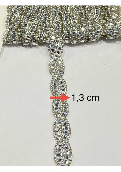 Ütü İle Yapışan Kristal Taşlı Örgü Model Şerit / 1 Metre / H21 - Gümüş