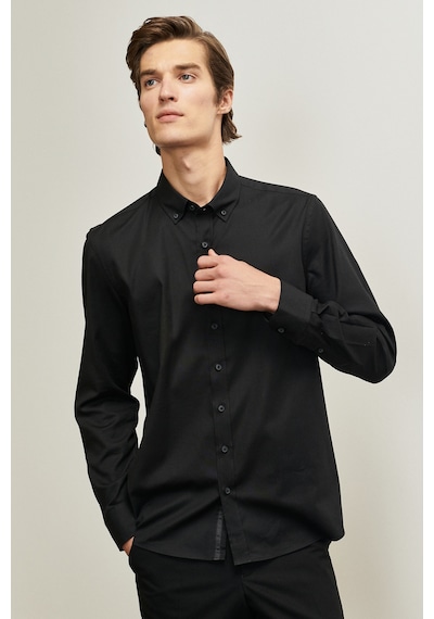 AC&Co / Altınyıldız Classics Erkek Siyah Slim Fit Dar Kesim Düğmeli Yaka Gabardin Desenli Gömlek 4A2023100059SYHXL Siyah